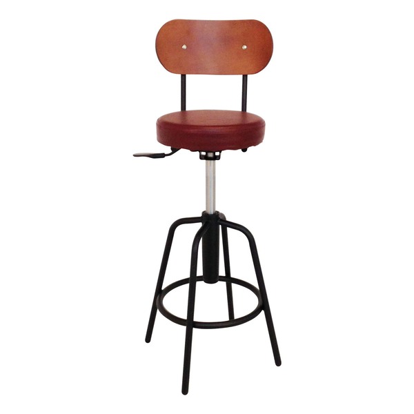 レトロ調 カウンターチェア/バースツール 【ブラウン 背もたれ付き】 幅42.5cm ガス昇降式 スチールフレーム【代引不可】｜DECO MAISON 8,891円