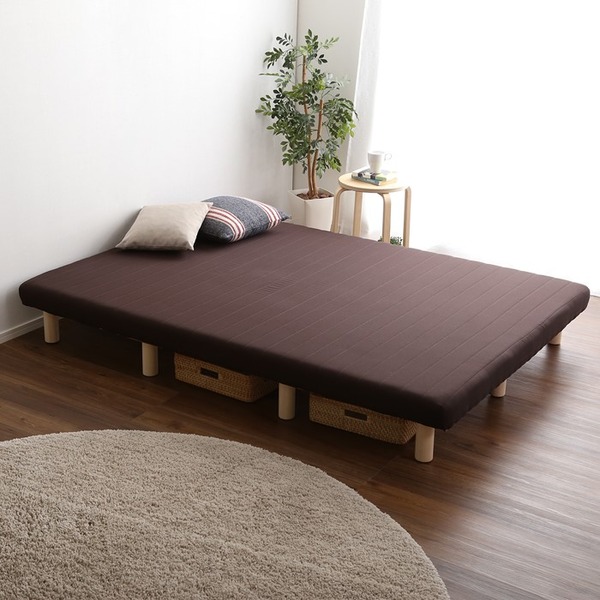 脚付き マットレスベッド ダブル 約幅140cm ブラウン ウレタンロールマットレス ベッドルーム 寝室 組立品