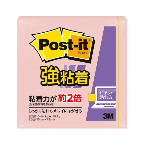 (まとめ) 3M ポストイット 強粘着ノート パステルカラー 75×75mm ピンク 654SS-RPP 1冊 【×30セット】