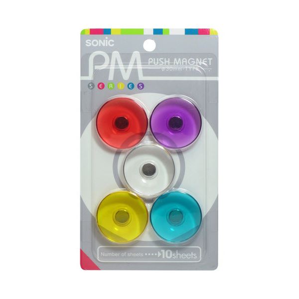 (まとめ) ソニック PM プッシュマグネット 直径30×高さ6.5mm 色込 MG-796 1箱(5個) 【×30セット】