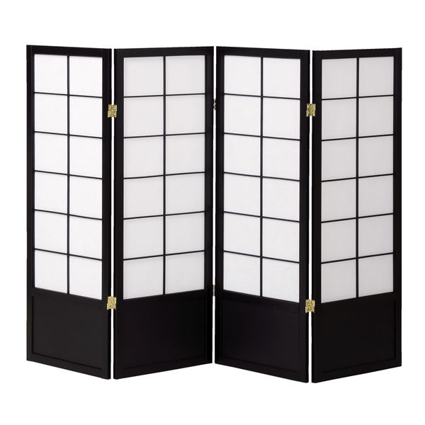 和風衝立/パーテーション 4連 【ブラック】 幅450×奥行20×高さ1200mm×4枚 木製 スチール 不織布 完成品 〔和室 リビング〕【代引不可】|DECO MAISON