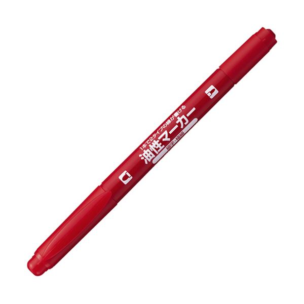（まとめ）コクヨ 再生樹脂油性マーカーツイン細字+極細 赤 PM-41R 1セット（10本）【×5セット】