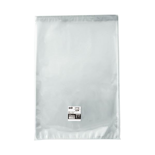 (まとめ) TANOSEE OPP袋 フタ・テープ付A2用 425×600+40mm 1パック（100枚） 【×5セット】