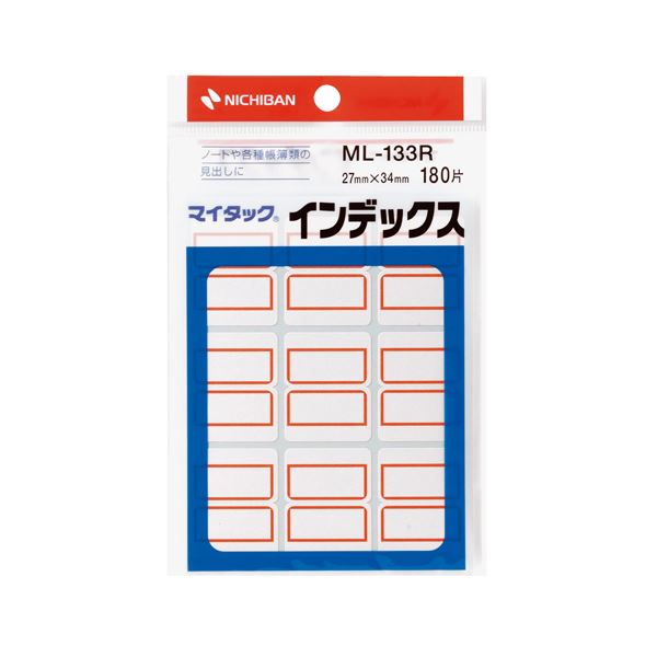 (まとめ) ニチバン マイタック インデックス 紙ラベル 大 27×34mm 赤枠 ML-133R 1パック(180片:9片×20シート) 【×50セット】|DECO MAISON