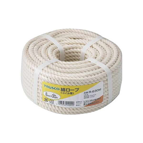 (まとめ) TRUSCO 綿ロープ φ6mm&times;30m コイル巻 R-630M 1巻 【&times;3セット】｜DECO MAISON