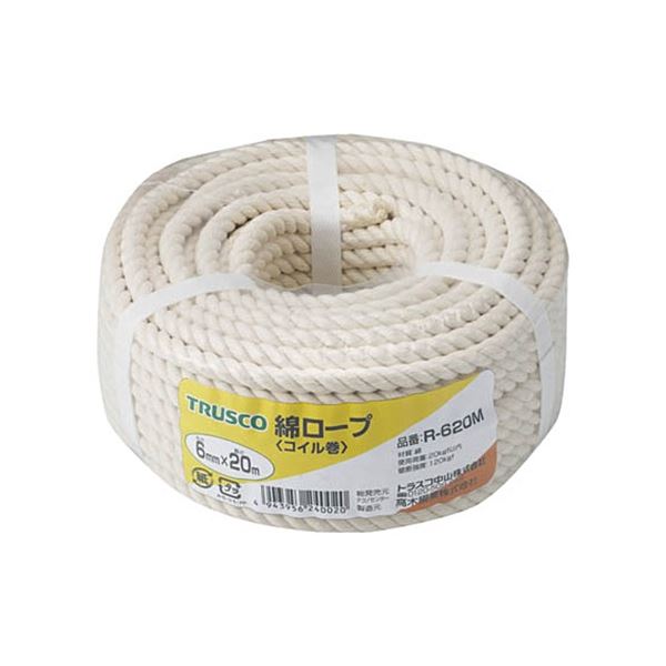 (まとめ) TRUSCO 綿ロープ φ6mm×20m コイル巻 R-620M 1巻 【×3セット】