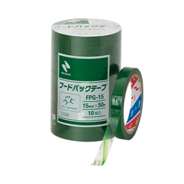(まとめ) ニチバン フードパックテープ 15mm×50m 緑 FPG-15 1パック(10巻) 【×3セット】