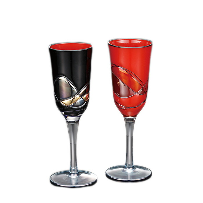 新品未使用　会津漆器　ガラス蒔絵 カトレアグラス (黒内朱・朱)ペアセット 新品未使用 会津漆器 ガラス蒔絵 カトレアグラス (黒内朱・朱