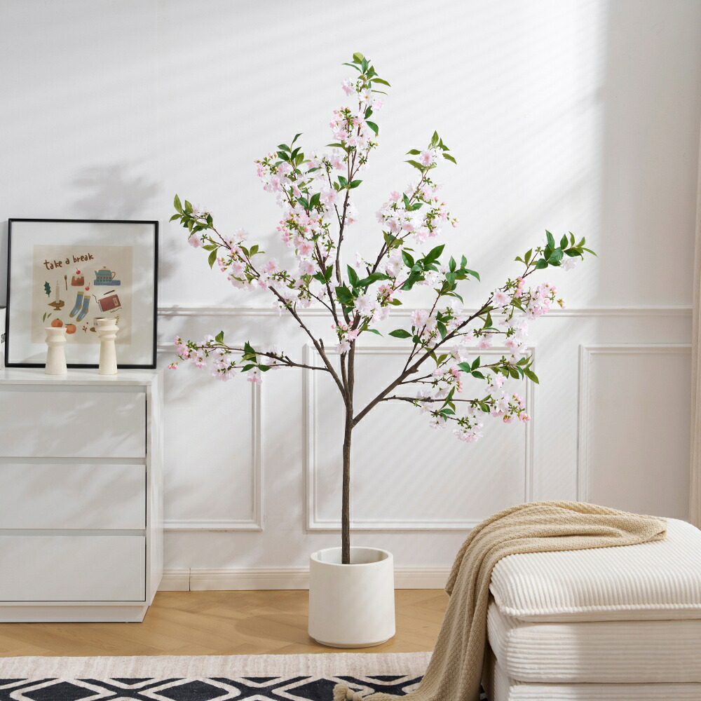 国内出荷！人工観葉植物 大型180cm 八重桜 フェイクグリーン 造花 インテリア ホテル オフィス エントランス リビング 寝室 おしゃれ リアル 樹木 水性塗料 メンテナンスフリー 紫外線対策 屋外対応 コンパクト 軽量 ギフト 開店祝い 引越し祝い 記念品