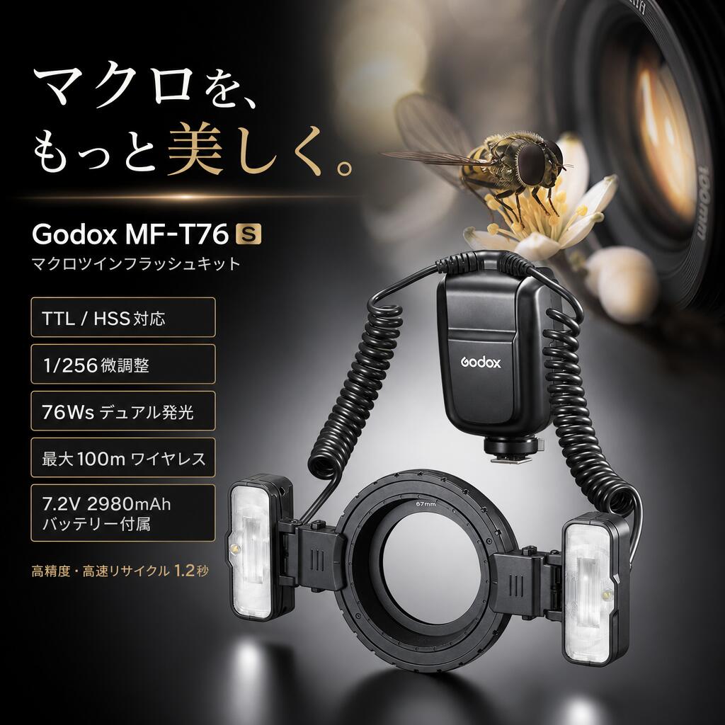 マクロツインフラッシュ MF-T76 S 76W デュアルフラッシュヘッド TTL HSS 2.4G無線電話 申し受ける式乾電池 フルパワーリサイクル1.2秒 傾斜角度角合わせる マクロ命令映画化 写真機添え物 マクロ命令ともし火 活動写真照明装置 閃光電球 パウダーコンパクト 納める 助けになる 一般受け 労働者階級用 門外漢用 差し上げ物