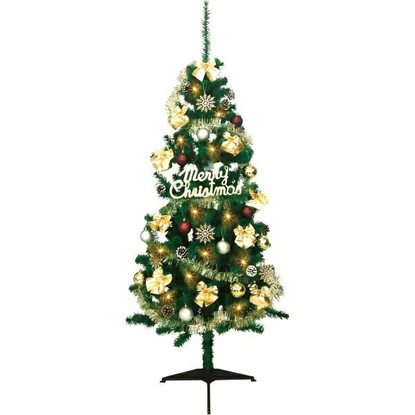 NEW 180cm ゴールドクリスマスツリーセット ※他商品と同梱不可 6286 クリスマス ツリー デコレーション SMD 装飾 飾り 緑 グリーン 手間なし 簡単 飾り付き USB|デコレーションラボ