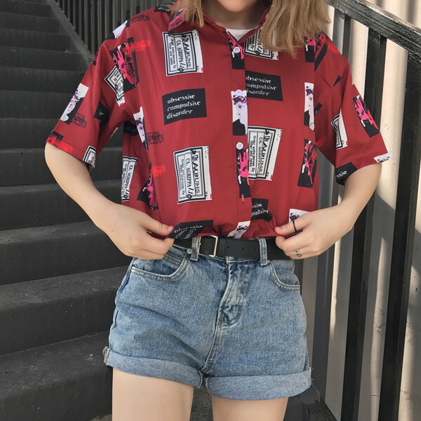 楽天市場 即納あり 柄シャツ 半袖 レッド ボックスロゴ アート ビンテージ 総柄 プリント ビッグシルエット トップス ダンス 衣装 ヒップホップ コスチューム 韓国ファッション 大きいサイズ 個性的 服 原宿系 ダンス衣装decorative