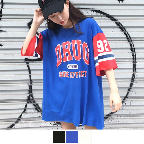 楽天市場 即納あり 配色スリーブ カレッジロゴがスポーティなビッグシルエットtシャツ 原宿系 ファッション レディース ゆめかわいい 服 奇抜 派手 個性的 ダンス 衣装 コスチューム ヒップホップ 韓国 大きいサイズ ダンス衣装decorative