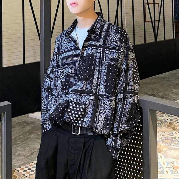 楽天市場】柄シャツ ダイヤ柄 ペイズリー柄 長袖シャツ レトロ