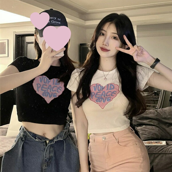 楽天市場】Tシャツ ハート ロゴ プリント ショート丈 ミニTシャツ チビ