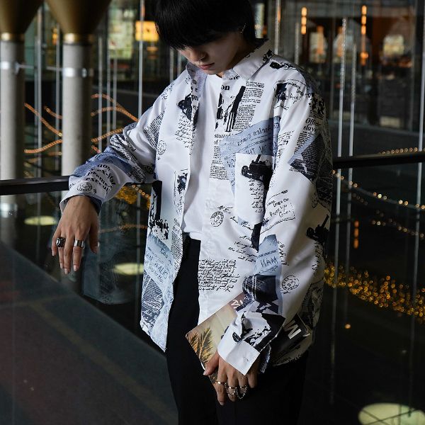 楽天市場 柄シャツ ブルー グラデーション アート 長袖 シャツ ダンス 衣装 ヒップホップ コスチューム 韓国ファッション 大きいサイズ 個性的 服 ダンス衣装decorative