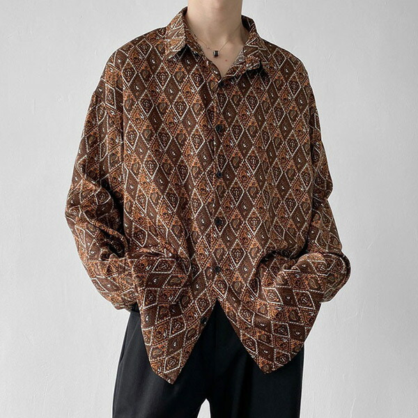 楽天市場】柄シャツ ダイヤ柄 ペイズリー柄 長袖シャツ レトロ