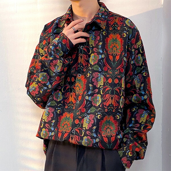 楽天市場】柄シャツ ジャカード 花柄 フラワー ゴブラン 植物柄