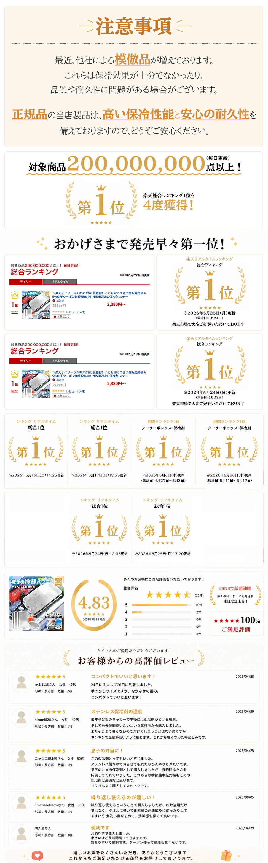 【夏の終わり特価】2点購入で65％OFFクーポン配布中！楽天総合ランキング1位を4度獲得！日本食品衛生法適合 保冷剤 ステンレス Sサイズ 230g 超軽量 Mサイズ450g 長時間保冷 急速冷却 繰り返し使える 保冷バッグ クーラーボックス お弁当 ランチ