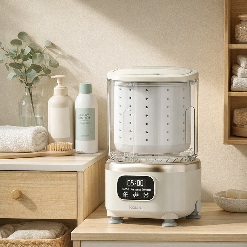 ＼期間限定★特別価格5,100円半額セール中／洗濯機 ミニ ポータブル洗濯機 小型 充電式 kawu 洗濯 脱水 一体 2L容量 3モード 除菌 IPX5防水 バッテリー内蔵 コンパクト ポータブル 持ち運び便利 下着 ベビー服 分け洗い 一人暮らし 旅行 アウトドア kawu