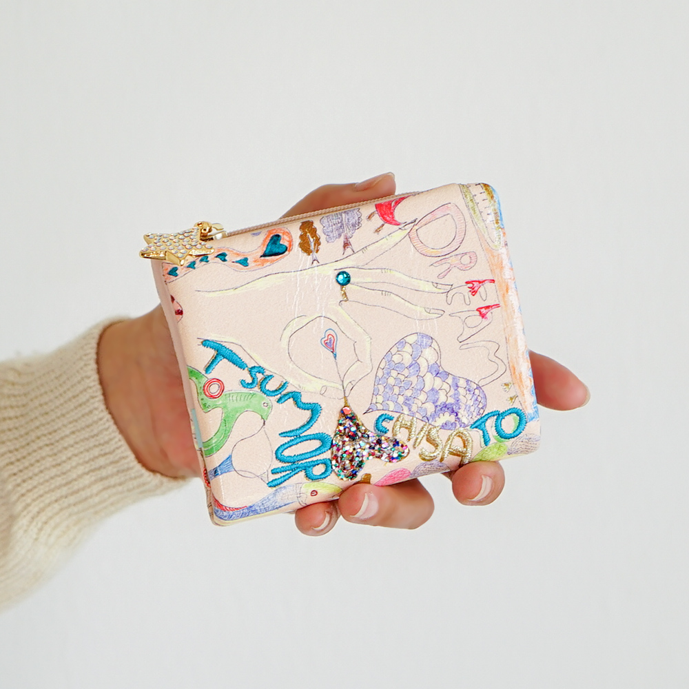全3色/黒/赤/ベージュ ツモリチサト 二つ折り財布 ミニ財布 ハッピースタッフ レディース ブラック(01)
