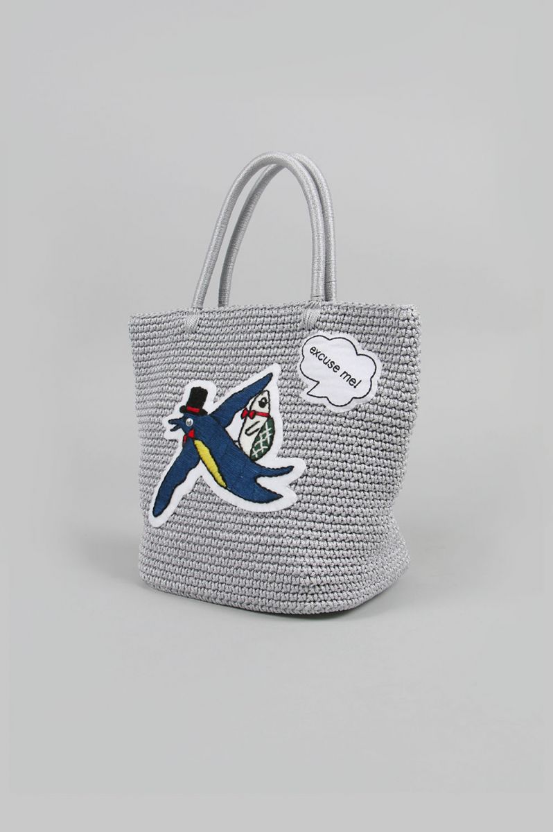 30%OFF】CORD BAG WITH ANIMAL MOTIF M size -SILVER×SWALLOW (LD2301