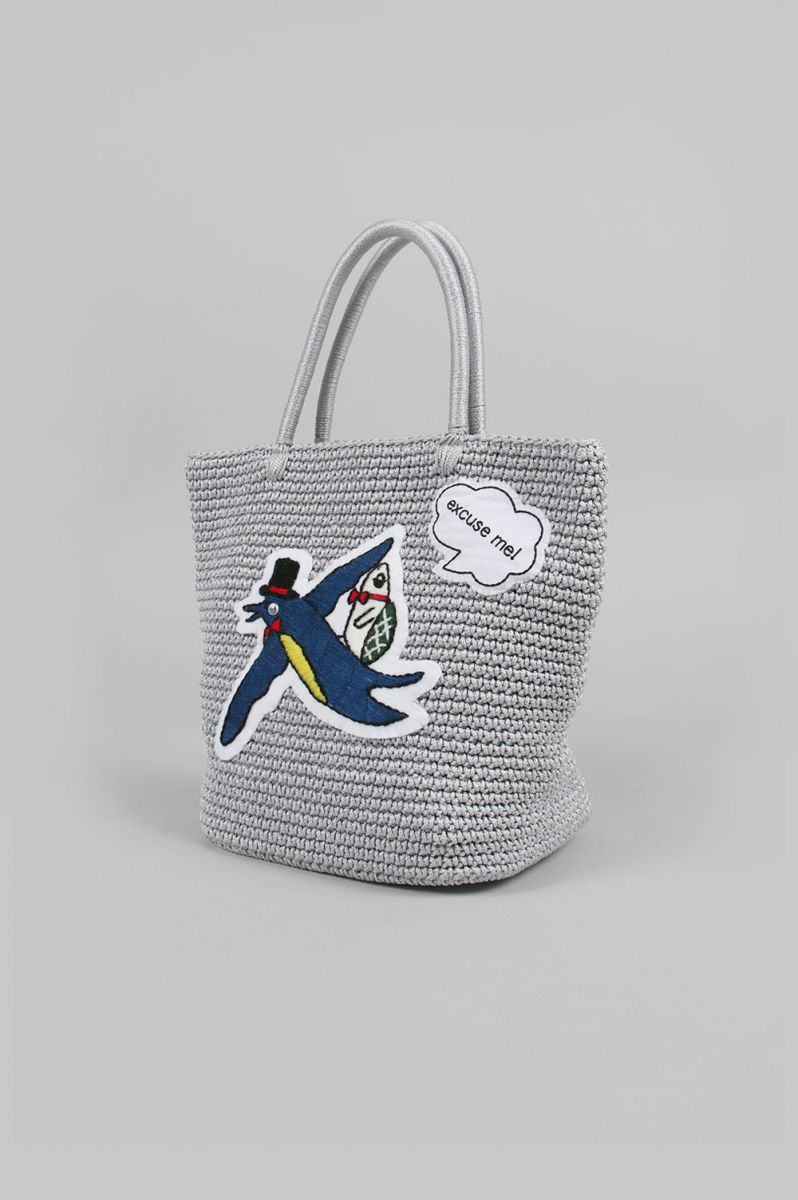 30%OFF】CORD BAG WITH ANIMAL MOTIF M size -SILVER×SWALLOW (LD2301 