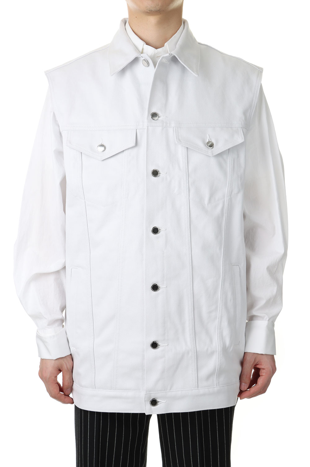 RIGID DENIM SLEEVELESS JACKET(1C023-0322-35) John Lawrence Sullivan(ジョンローレンスサリバン)