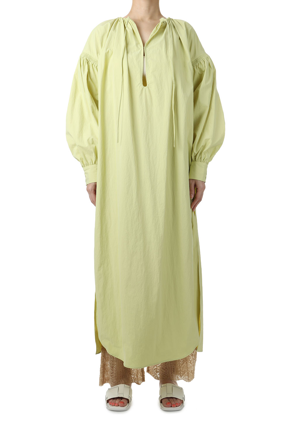 Gather Caftan Dress -GREEN YELLOW (12210310) Todayful(トゥデイフル)｜Deepinsideinc.Store