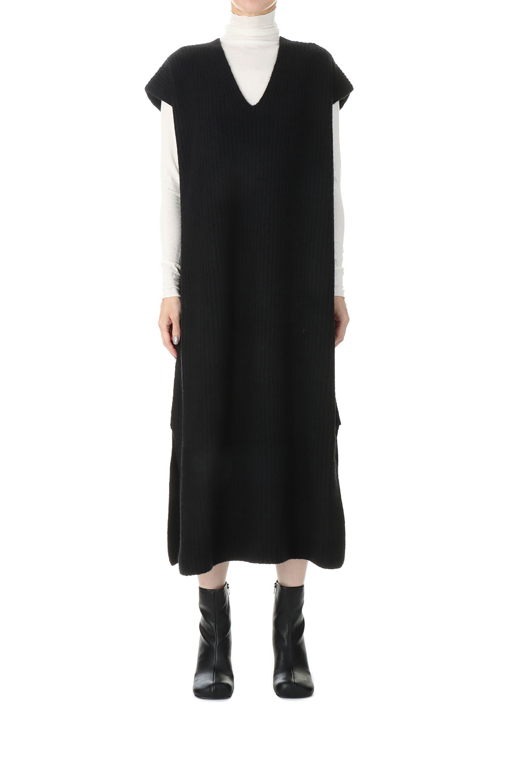 5G single ridge knitting merino wool boucle v-neck one piece(SL7W-267) SLOANE(スローン)