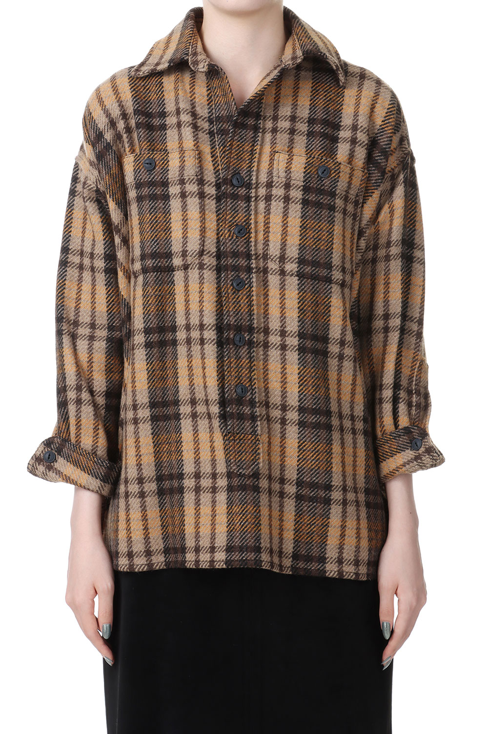 Recycled bishou wool wide skipper shirt-BROWN(18RFATOP-01C) Bluebird Boulevard(ブルーバードブルバード)｜Deepinsideinc.Store