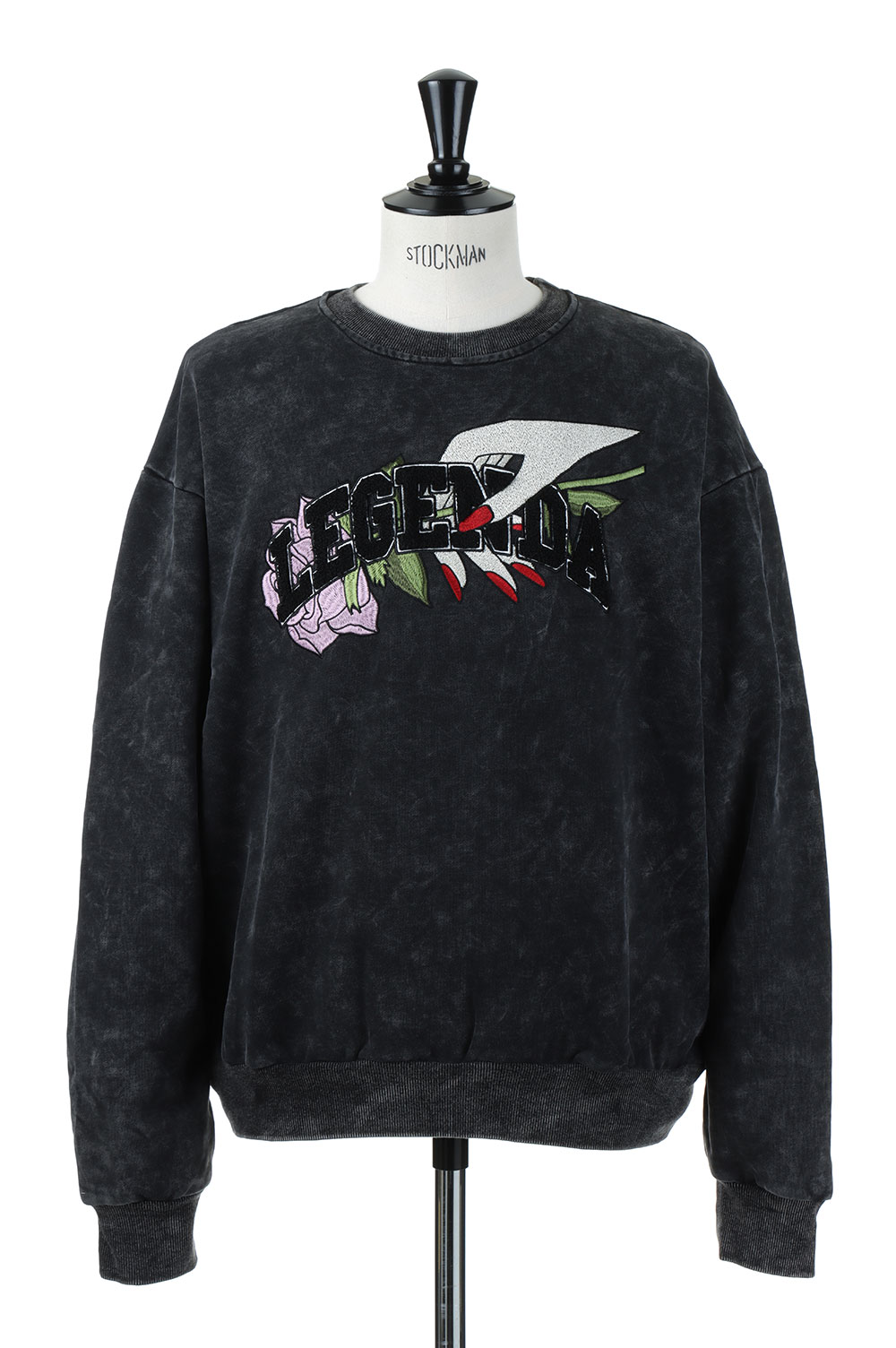 Acid-Wash Hand Rose Sweat Shirts -BLACK x PURPLE(LEC1171) LEGENDA(レジェンダ)