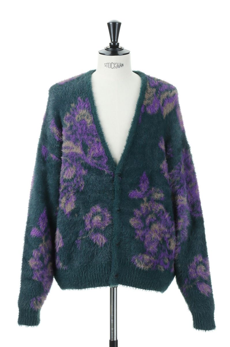 Flower Pattern Shaggy Cardigan -GREEN LEK080 Knit LEGENDA レジェンダ