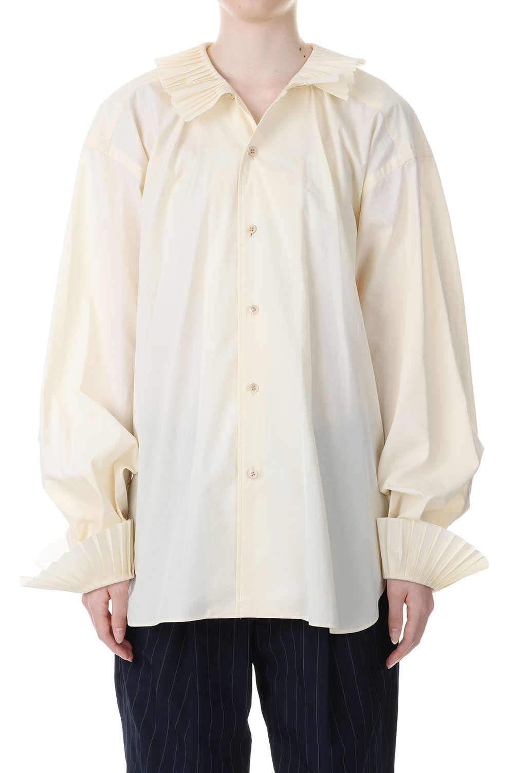 【P10倍】PLEATS COLLAR SHIRT -Cream (23SS-11-H) Jun Mikami(ジュンミカミ)|Deepinsideinc.Store