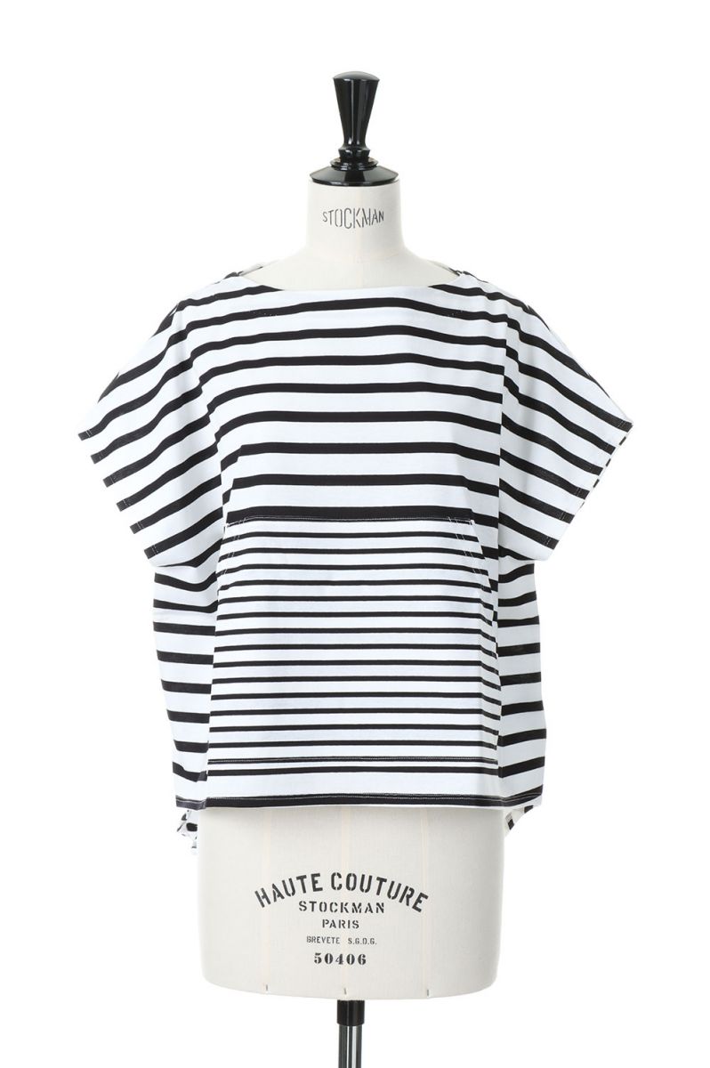 Dry touch jersey border wide top-WHITE×BLACK（19RCSTOP-06C） Bluebird Boulevard(ブルーバードブルバード)