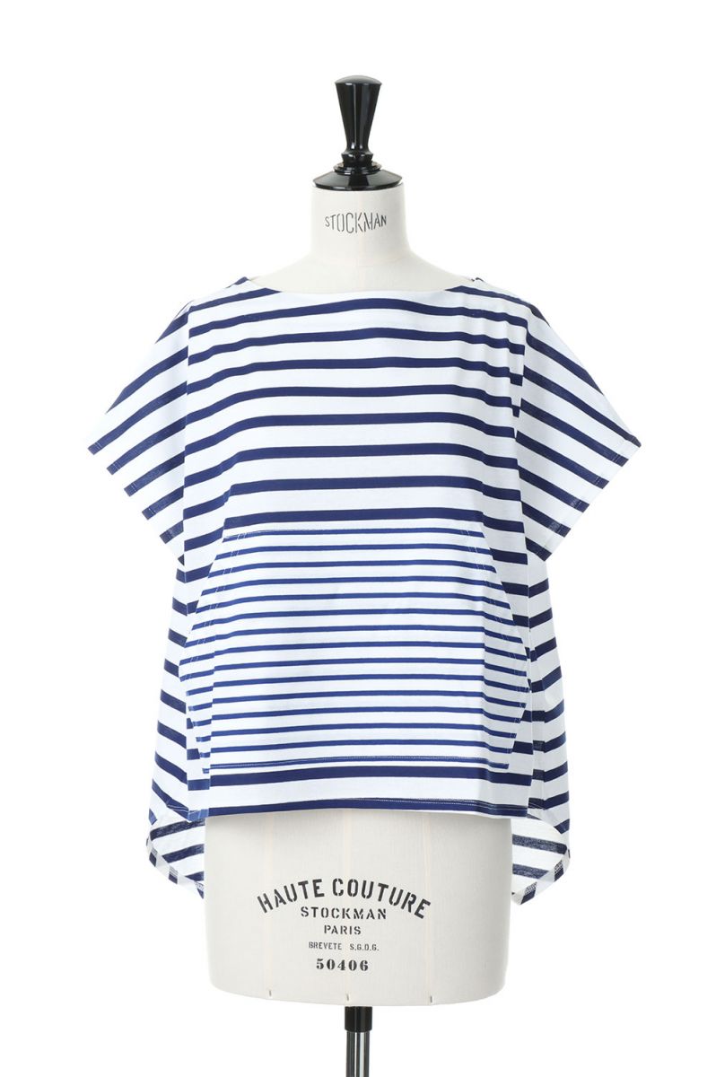 Dry touch jersey border wide top-WHITE×BLUE（19RCSTOP-06C） Bluebird Boulevard(ブルーバードブルバード)