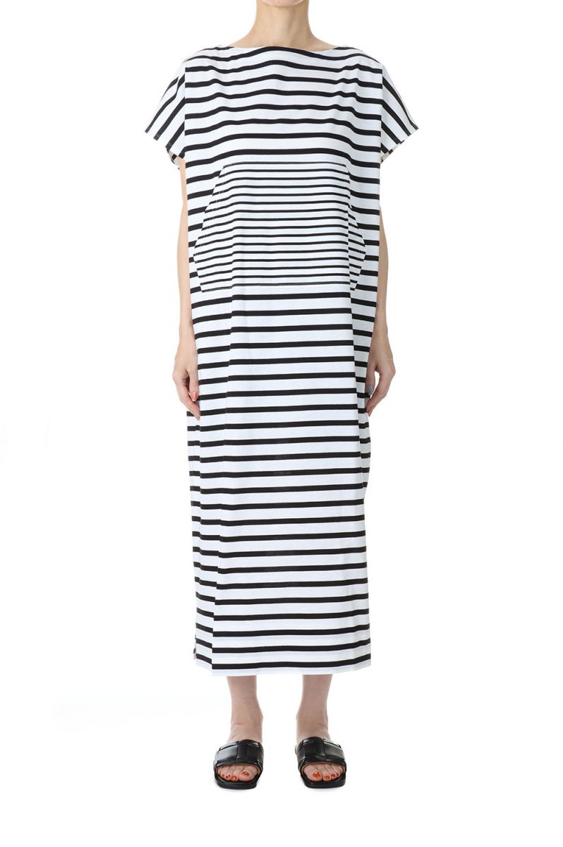【P10倍】Dry touch jersey border dress-WHITE×BLACK(19RCSDRE-09C) Bluebird Boulevard(ブルーバードブルバード)|Deepinsideinc.Store