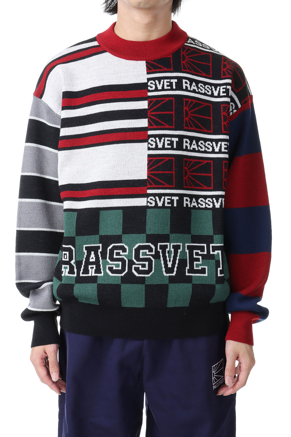 MEN MULTI PANEL CREWNECK JUMPER KNIT(PACC13N002)-MULTI- RASSVET(ラスベート)