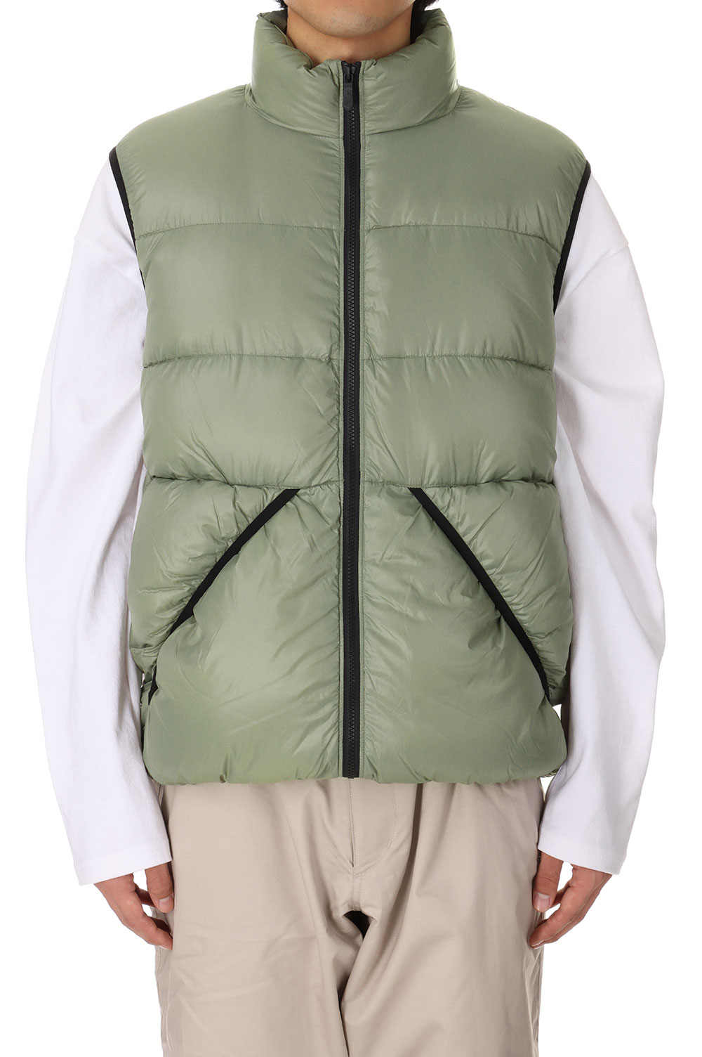 DOWN VEST NYLON TAFFETA -SAGE GREEN(F542009) [BP] First Down -Men-(ファースト・ダウン)First Down