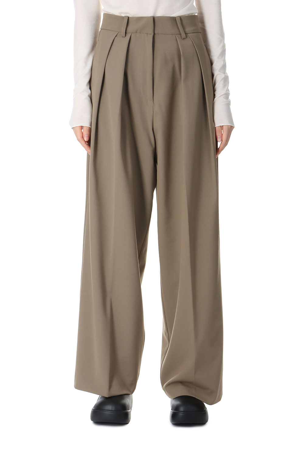 Doubletuck Smooth Trousers -OLIVE (12420704) Todayful(トゥデイフル)