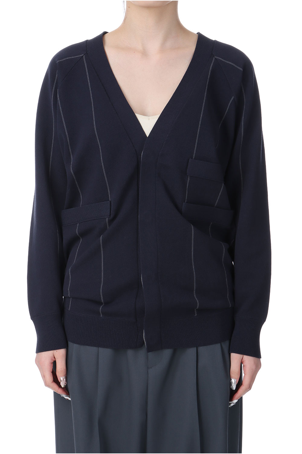 High Twist Yern Stripe Cardigan - Navy (25SS-19-N) Jun Mikami(ジュンミカミ)