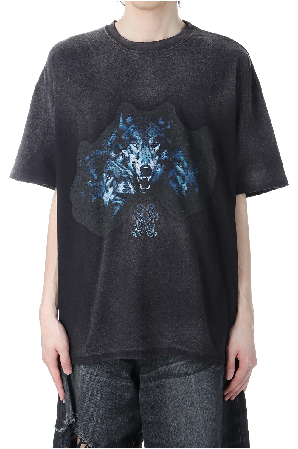 【P10倍】KMY-WOLF Distressed Tee - BLACK (G14TS084) KAMIYA(カミヤ)｜Deepinsideinc.Store 14,438円