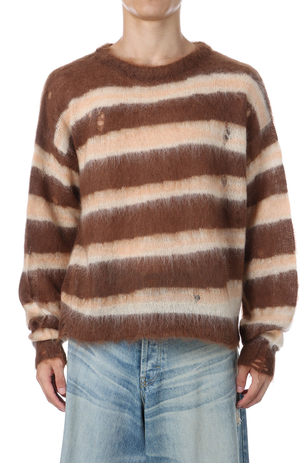 Distressed Border Mohair Sweater - BROWN (G15PO071) KAMIYA(カミヤ)
