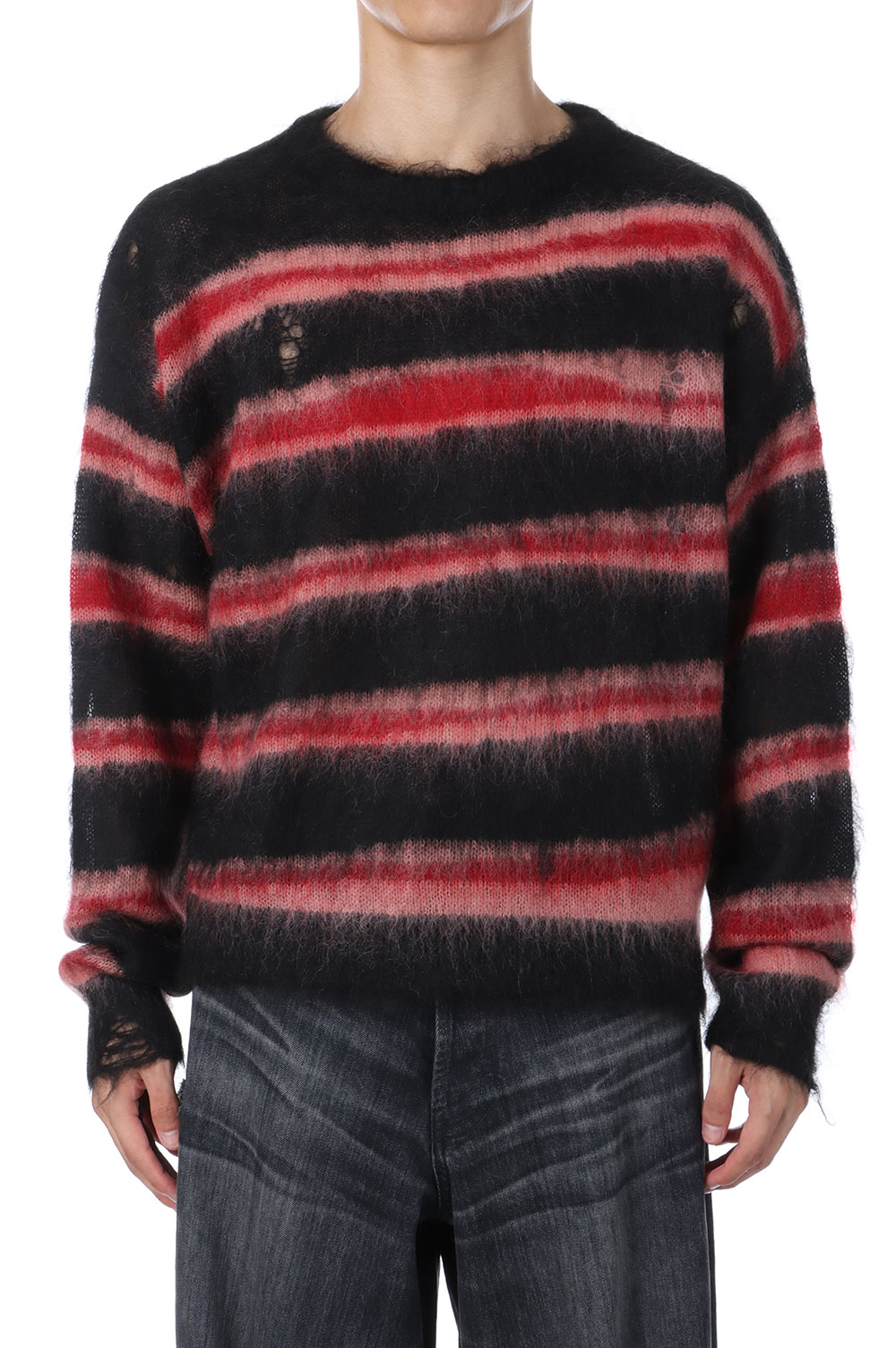 Distressed Border Mohair Sweater - BLACK (G15PO071) KAMIYA(カミヤ)
