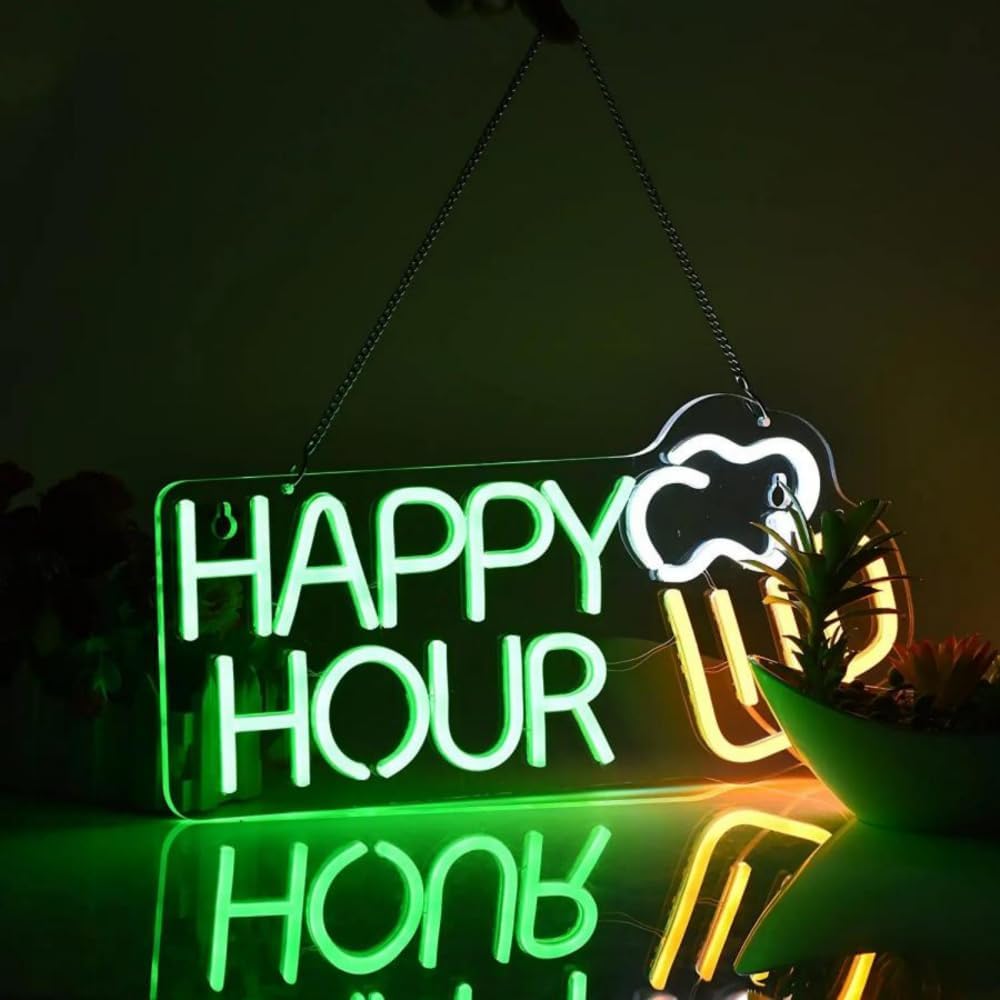 ネオンサイン 「Happy hour beer」 USB給電 NEON SIGN ネオン管 広告用 看板 ディスプレイ 居酒屋 カフェ 喫茶店 インテリア ホームデコレーション ギフト 娯楽場 省エネ 室内装飾 プレゼント クラブ バー クラブ ゲームセンターインテリア