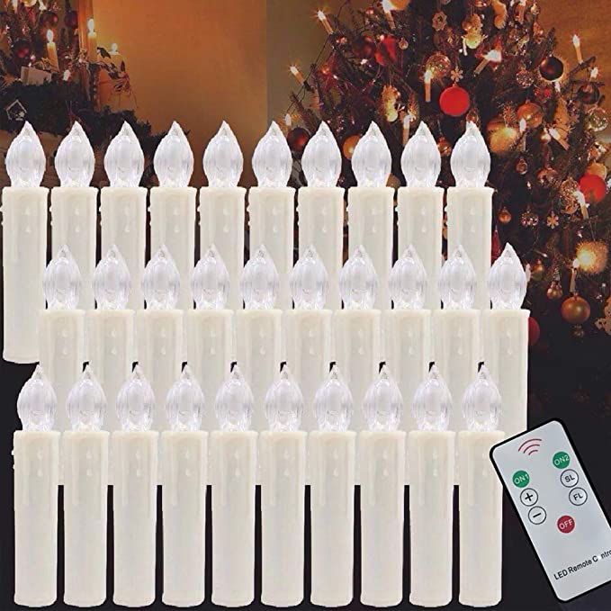 30個 クリスマスツリー LED テーパーキャンドル リモート取り外し可能クリップ キャンドルライト ドリッピング効果 多機能 電子制御 LED キャンドルライト｜FINTRUE