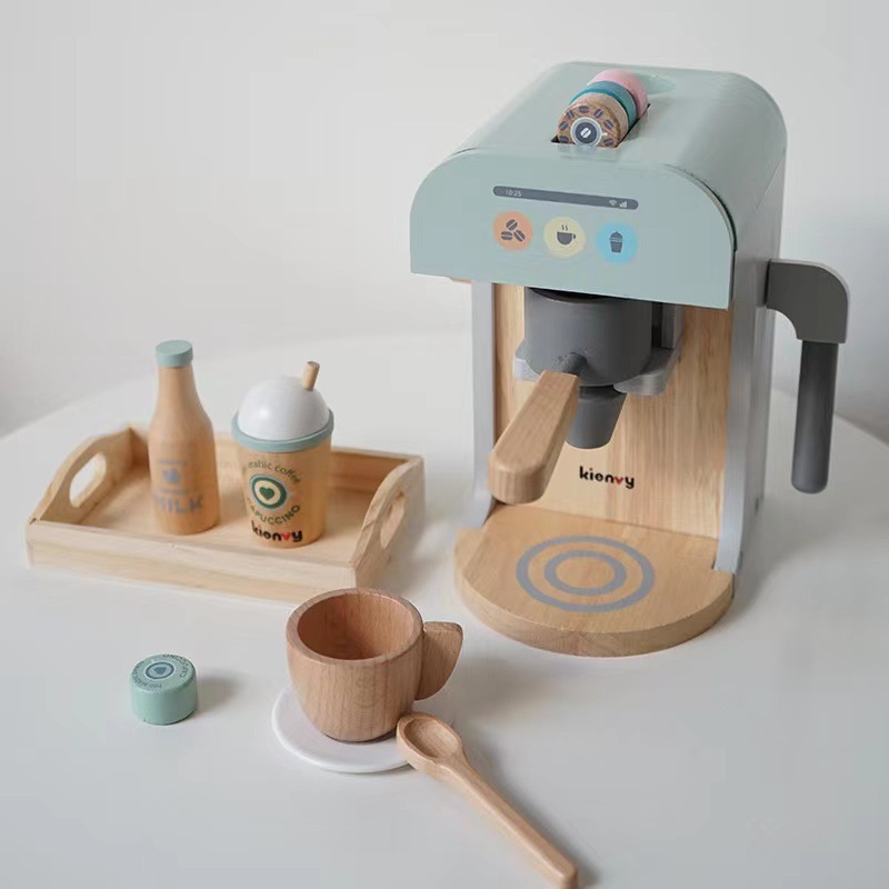 子供用おもちゃコーヒーメーカー | ウッドショップ コーヒーマシン ロールプレイセット - 知育玩具,室内用