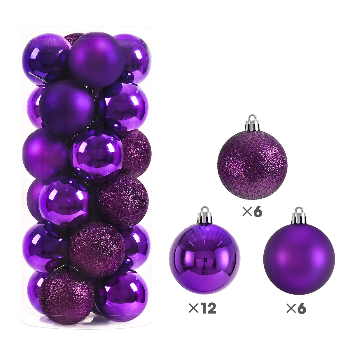 【ポイント10倍！】パープル 紫 24個入り クリスマス オーナメント クリスマス ボール 北欧風 大きめ 豪華 4cm 6cm 8cm 24個入りセット クリスマス 飾り クリスマス ツリー 飾り 飾り付け クリスマス 装飾 クリスマス ボール オーナメント おしゃれ ゴージャス