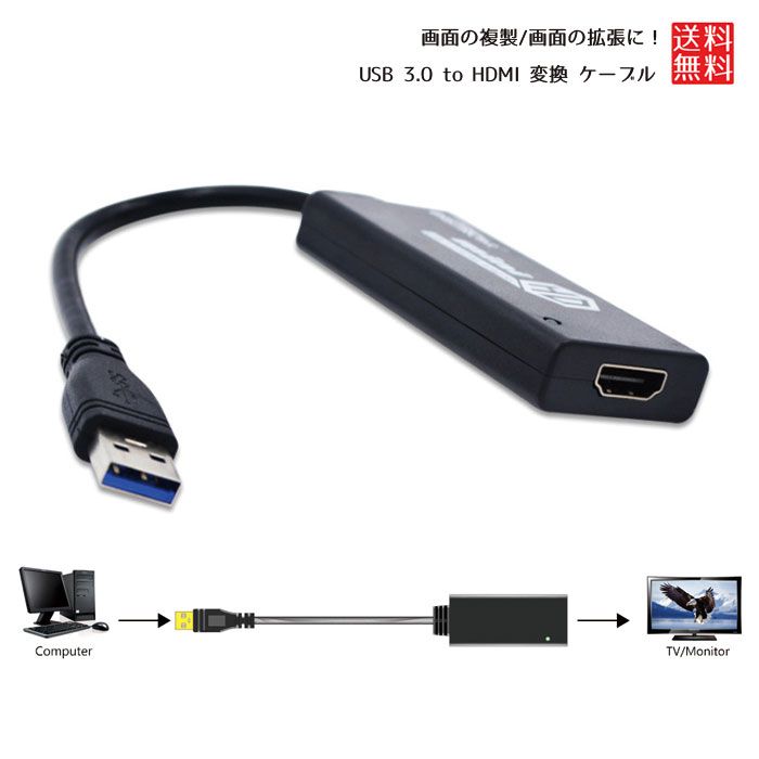 3 USB to HDMI 変換 ケーブル Windows対応 マルチディスプレイ 増設 外付け アダプタ 1080P 音声出力 コネクタ 画面の複製  画面の拡張 送料無料 割引購入