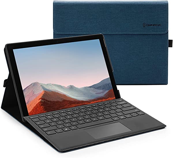 Microsoft Surface Pro 7 ケース 表面 内蔵 保護 カバー 多視角 スタンド 軽量 薄型 ペンホルダー付き PU スマート カバー (カラー ブルー)